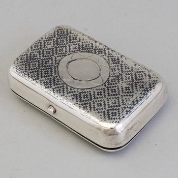 A Russian silver and niello tobacco cheroot box, unidentified maker's mark, Moscow, 1855-1888.