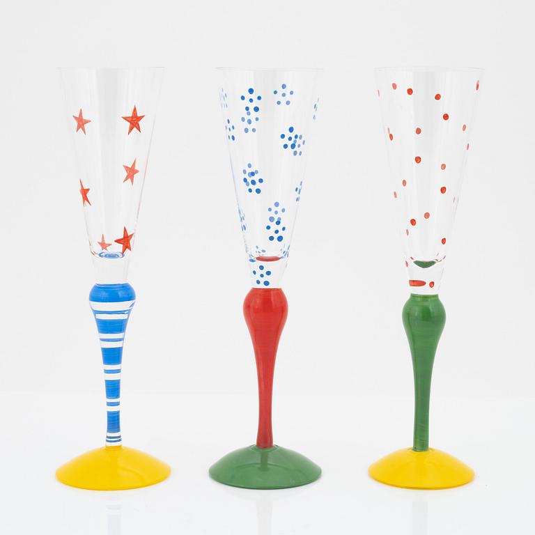 Anne Nilsson, six 'Clown' champagne glasses, Orrefors.