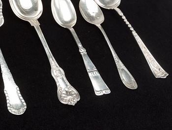 A set of five different Danish silver spoons, 1920's.