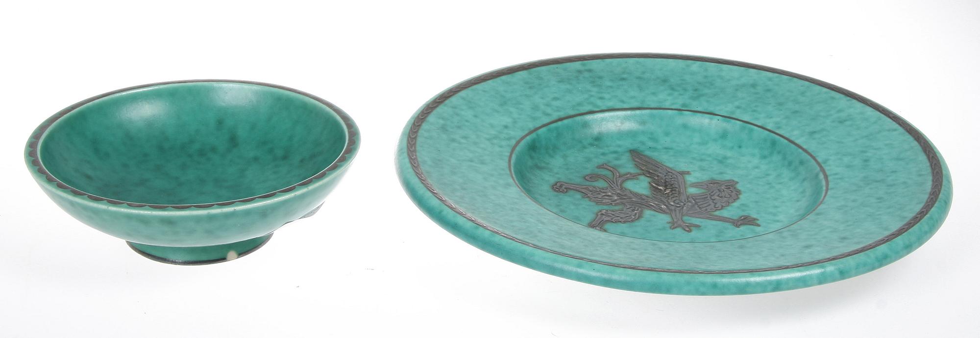 SKÅL samt FAT, stengods, "Argenta", Wilhelm Kåge, Gustavsberg.