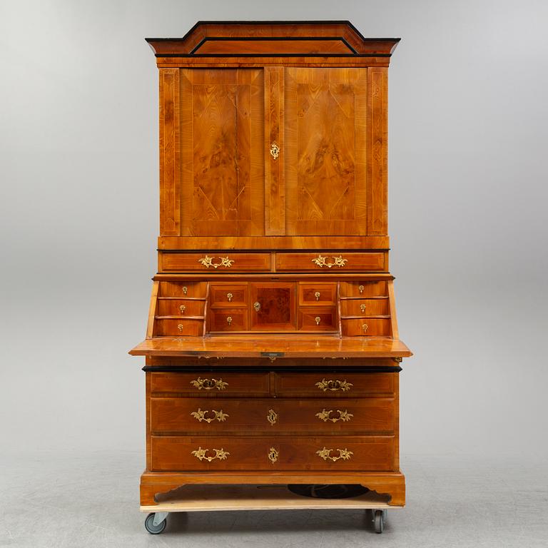 A partly 18th Century elm veneered writing cabinet.