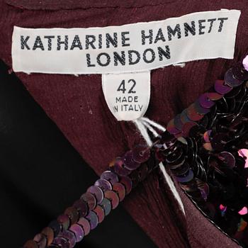 KATHARINE HAMNETT, a purple spangle dress.