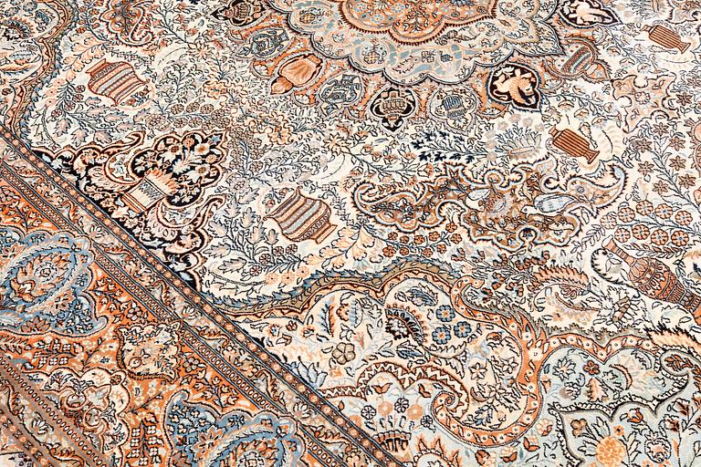 A silk carpet, Kashmir, c. 372 x 270 cm.