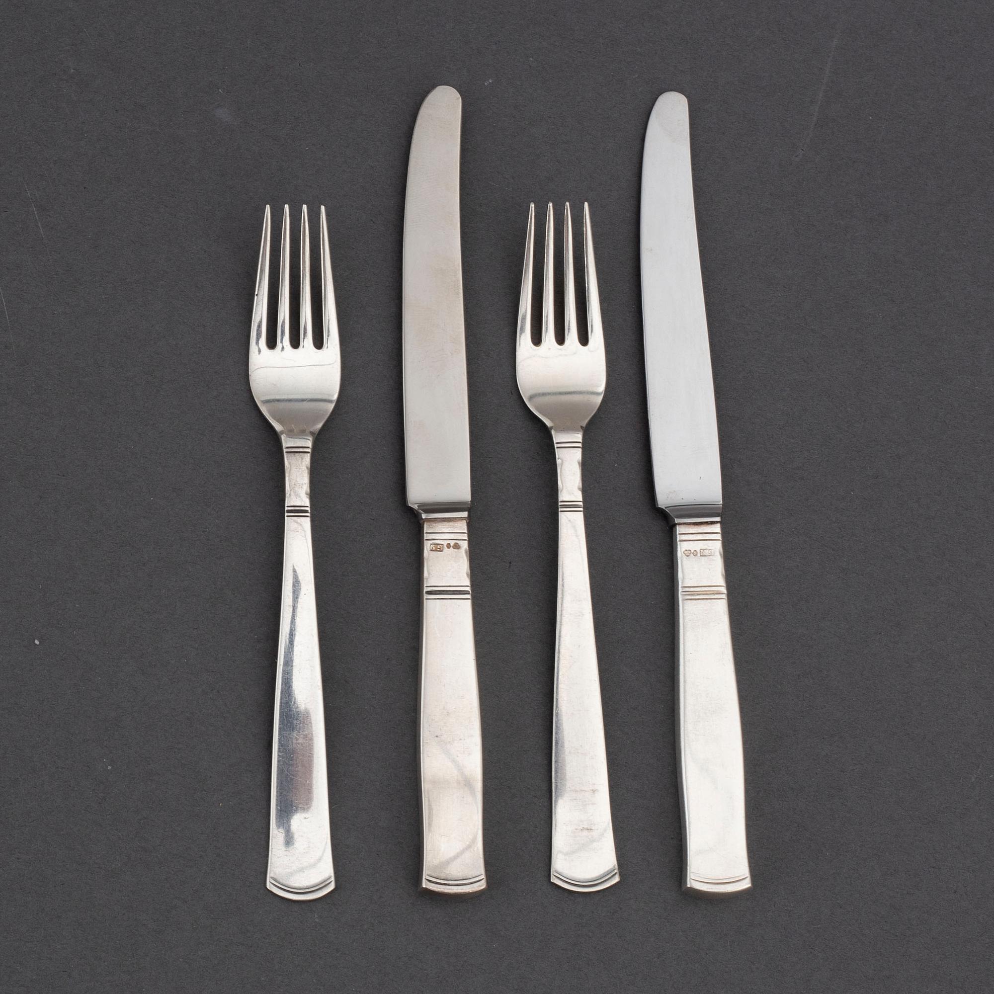 JACOB ÄNGMAN, 12+12 'Rosenholm' silver cutlery.