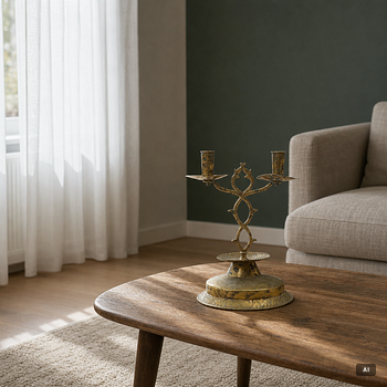 A Swedish brass two-branch candlestick, 18th/first part 19th century.