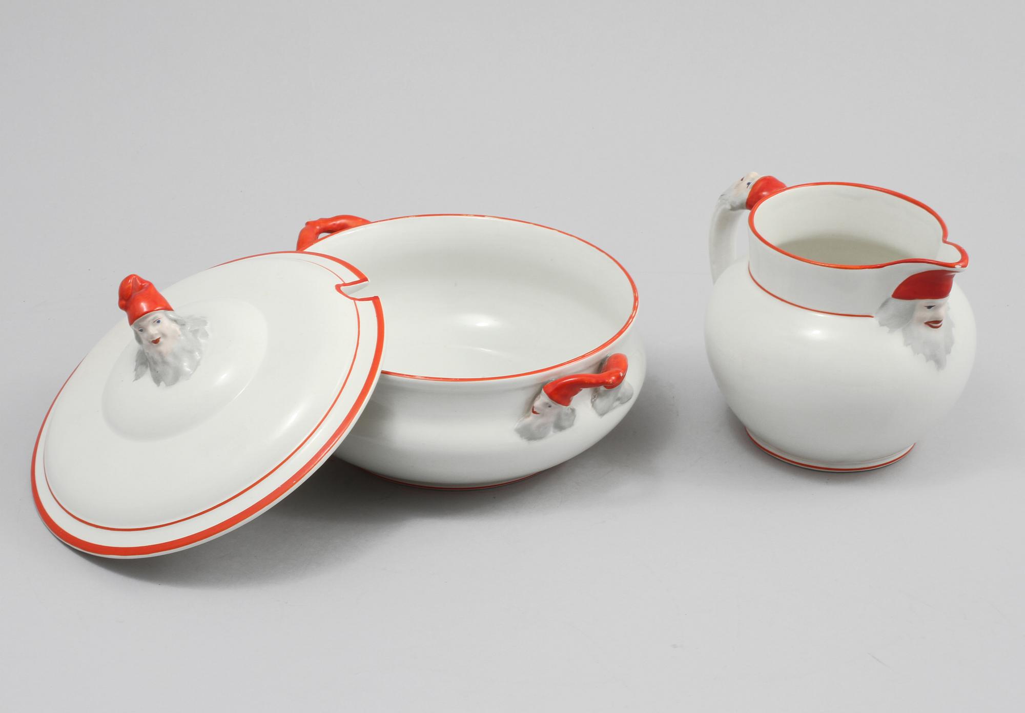 GRÖTSKÅL samt KANNA, flintgods, Göteborg, 1900-talets första hälft.