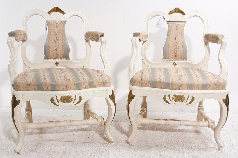 ARMLÄNSTOLAR, ett par, rokokostil, 1900-tal.