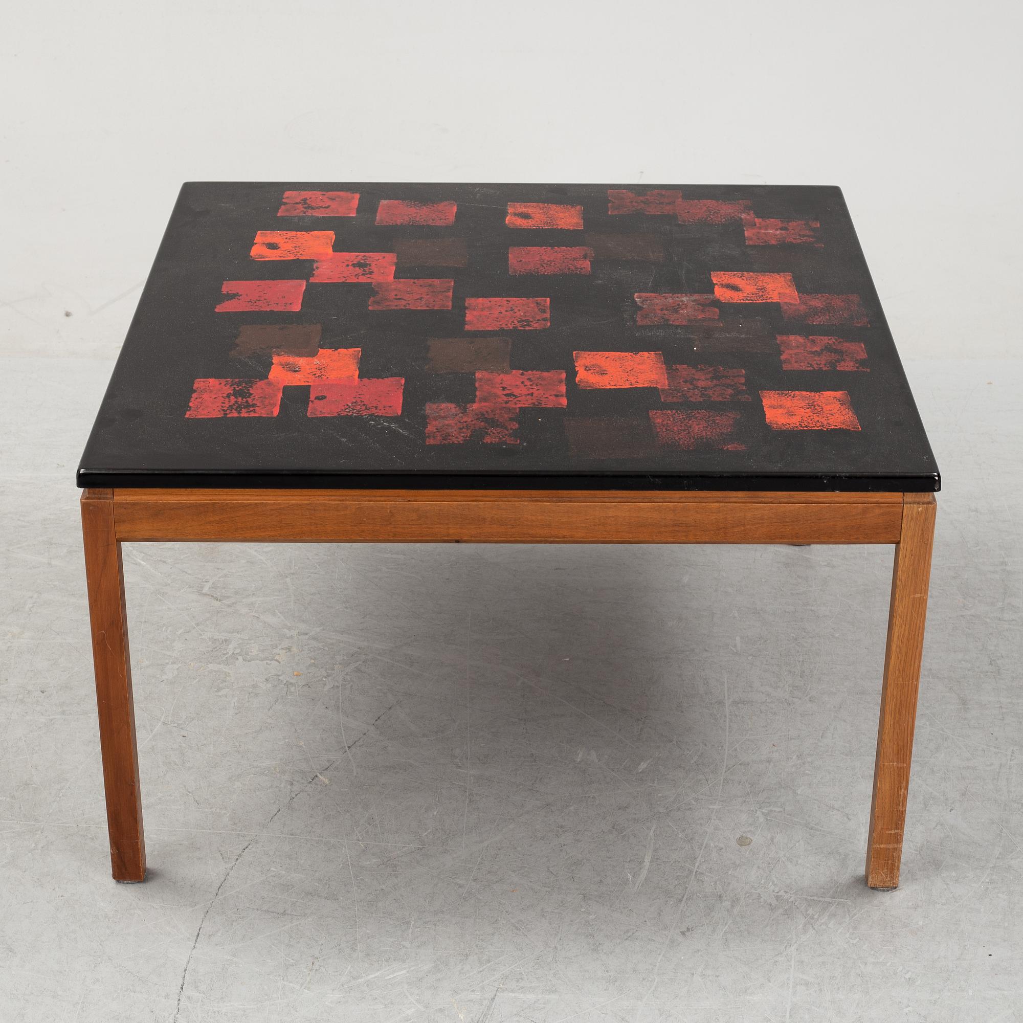 DAVID ROSÉN/ALGOT TÖRNEMAN, soffbord "579-112", bordsskiva "Röd kvadrat". AB Seffle möbelfrabrik.