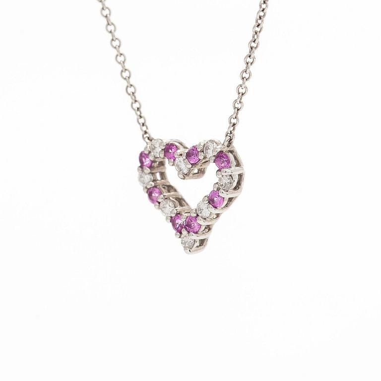 Tiffany & Co, halsband med hänge, hjärta, platina, diamanter och rosa safirer.