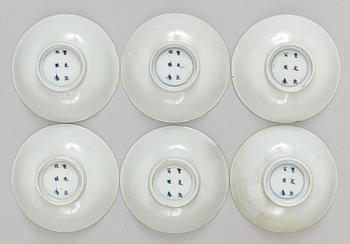 SKÅLFAT, sex stycken, porslin. Qing dynastin, Kangxi (1662-1722).