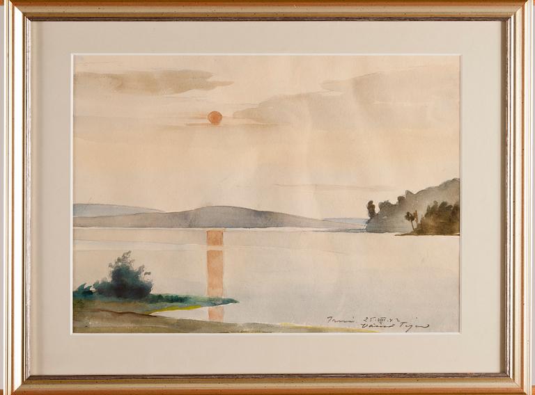 VÄINÖ TIGER, vesiväri, signeerattu ja päivätty Inari 25.VIII.42.