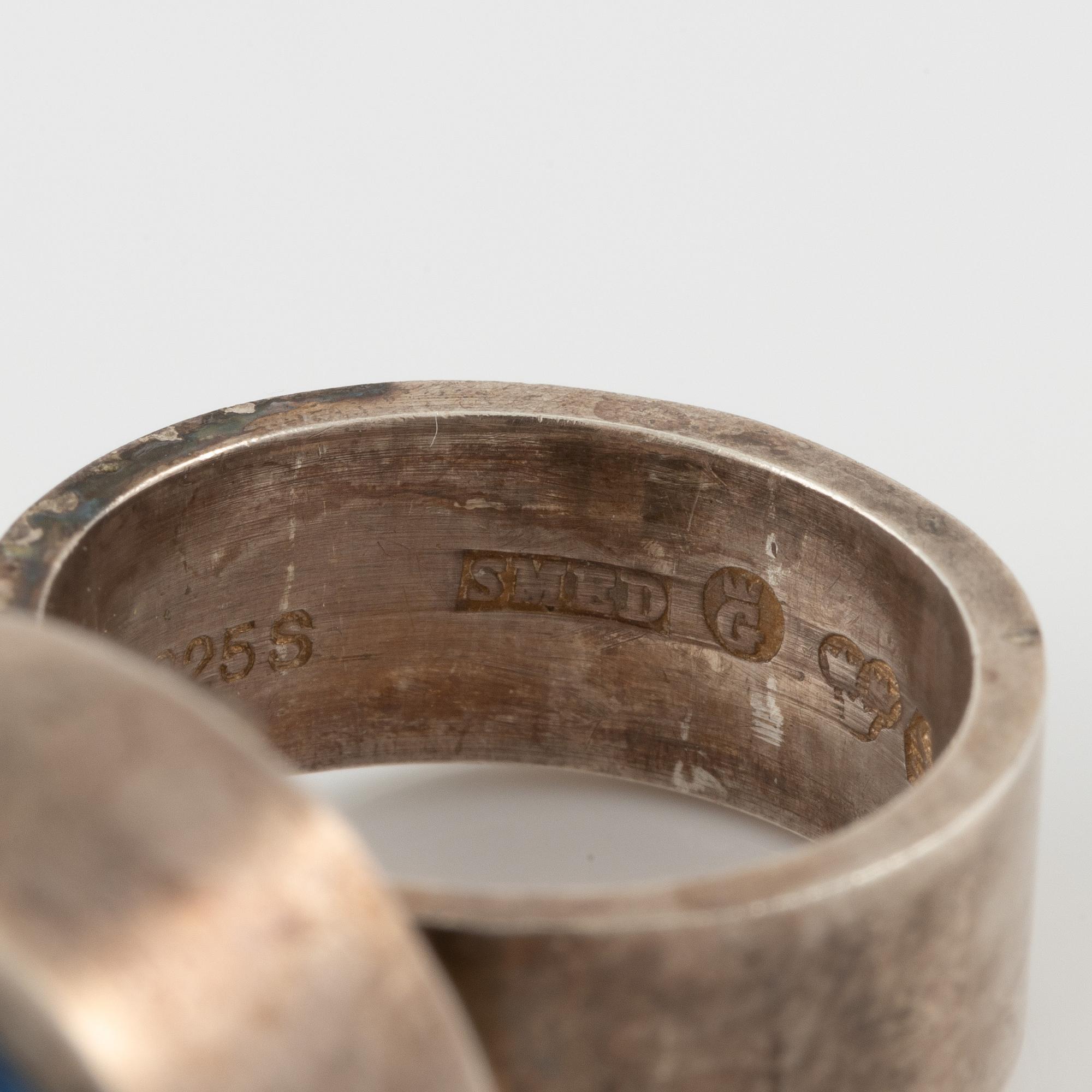 Lars Arby, four rings, sterling silver and enamel, Gothenburg 1966 and 1976.