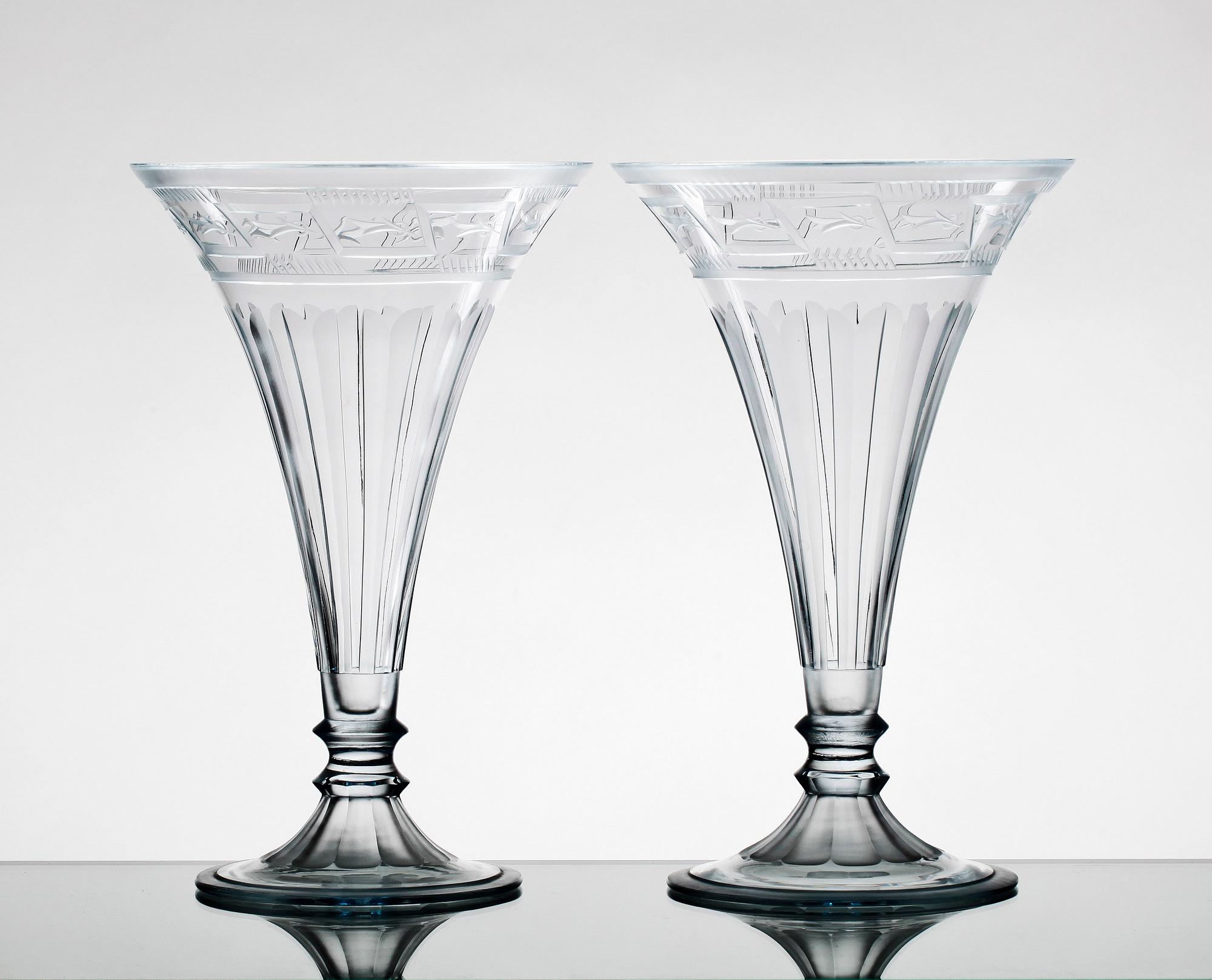 VASER, ett par, glas, Art Deco, Simon Gate, Orrefors, sign o dat -29.