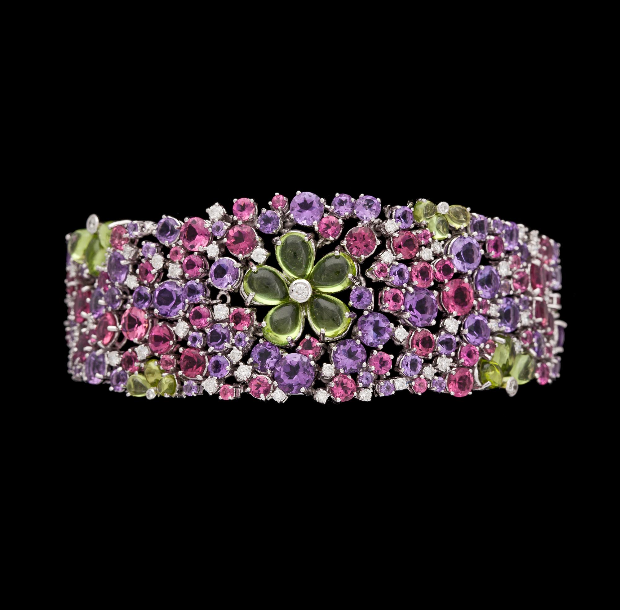 BRACELET, pink sapphires, amethysts, peridots and brilliant cut diamonds.