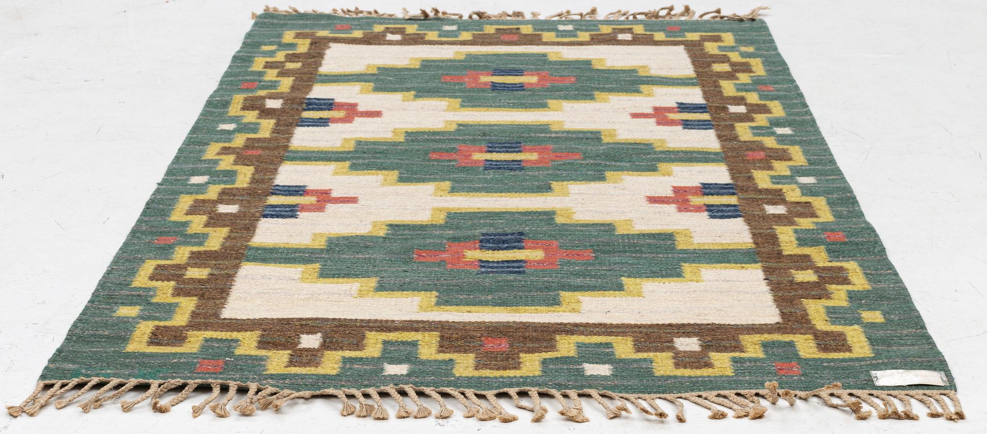 Rug, flat weave, signed GK, approx. 202 x 136 cm.