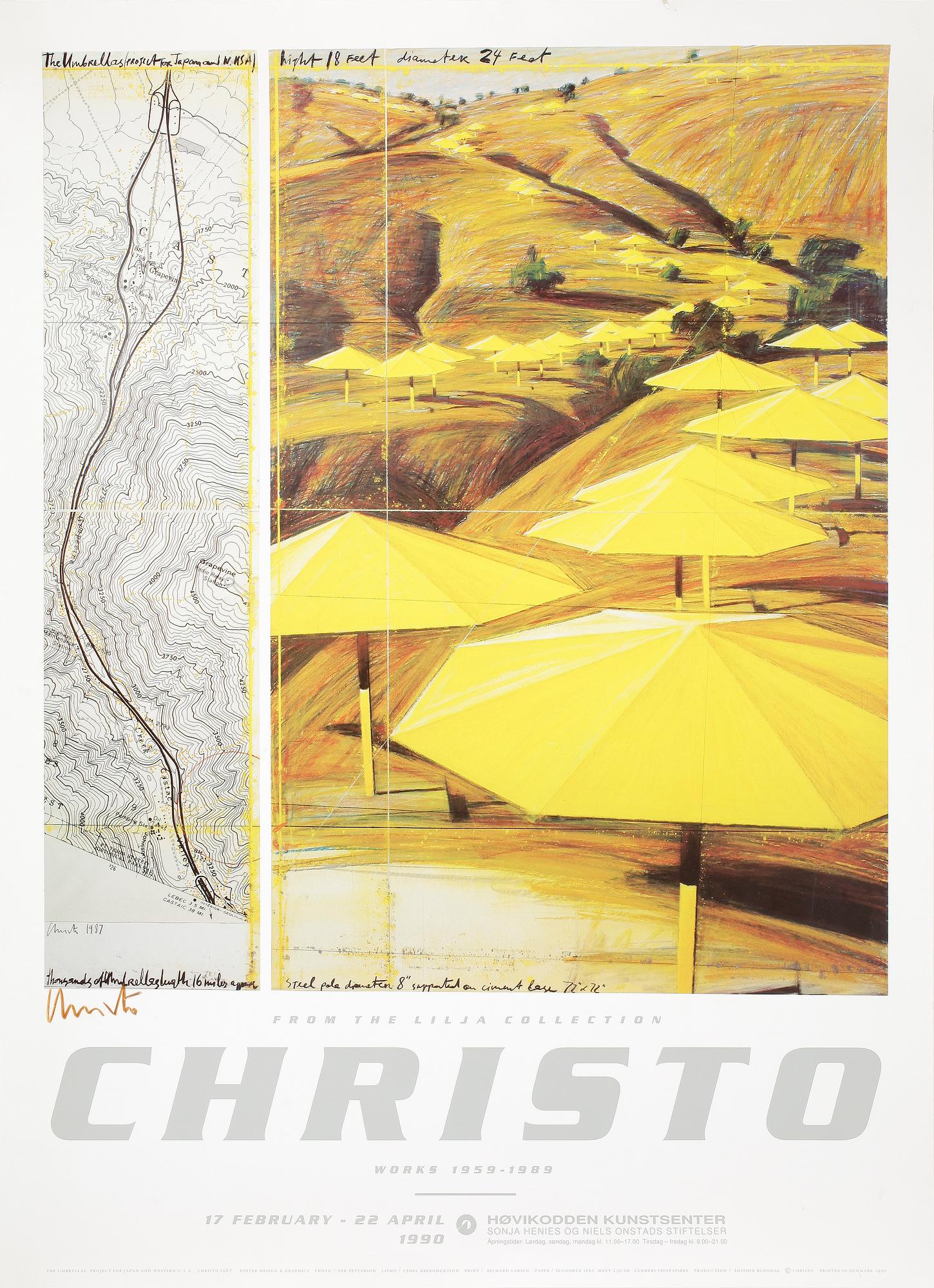 CHRISTO, utställningsaffisch, diptyk, signerad, 1990.