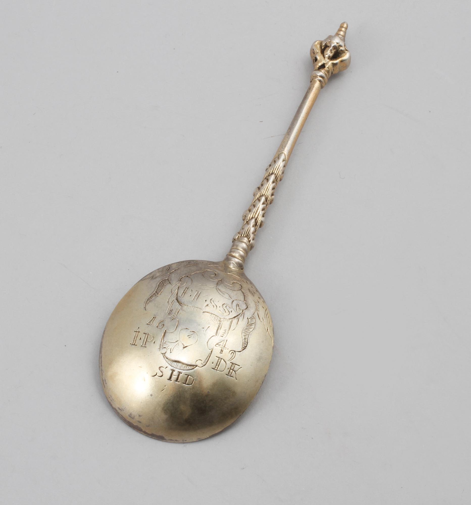 A 17th century silver-gilt spoon, unmarked, possibly Norway.