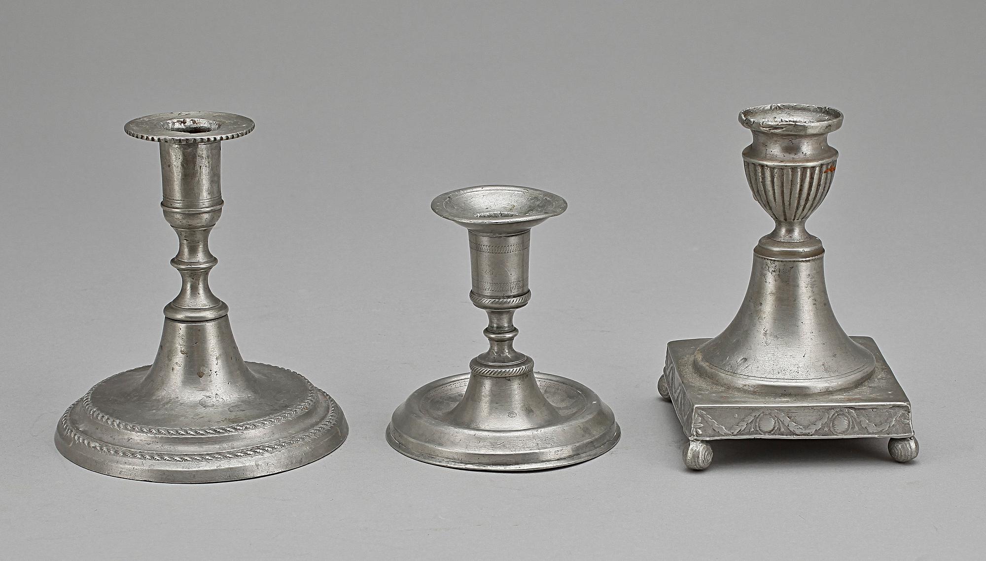 LJUSSTAKAR, 3 st, tenn, bl a Magnus Bergman, Malmö 1800.