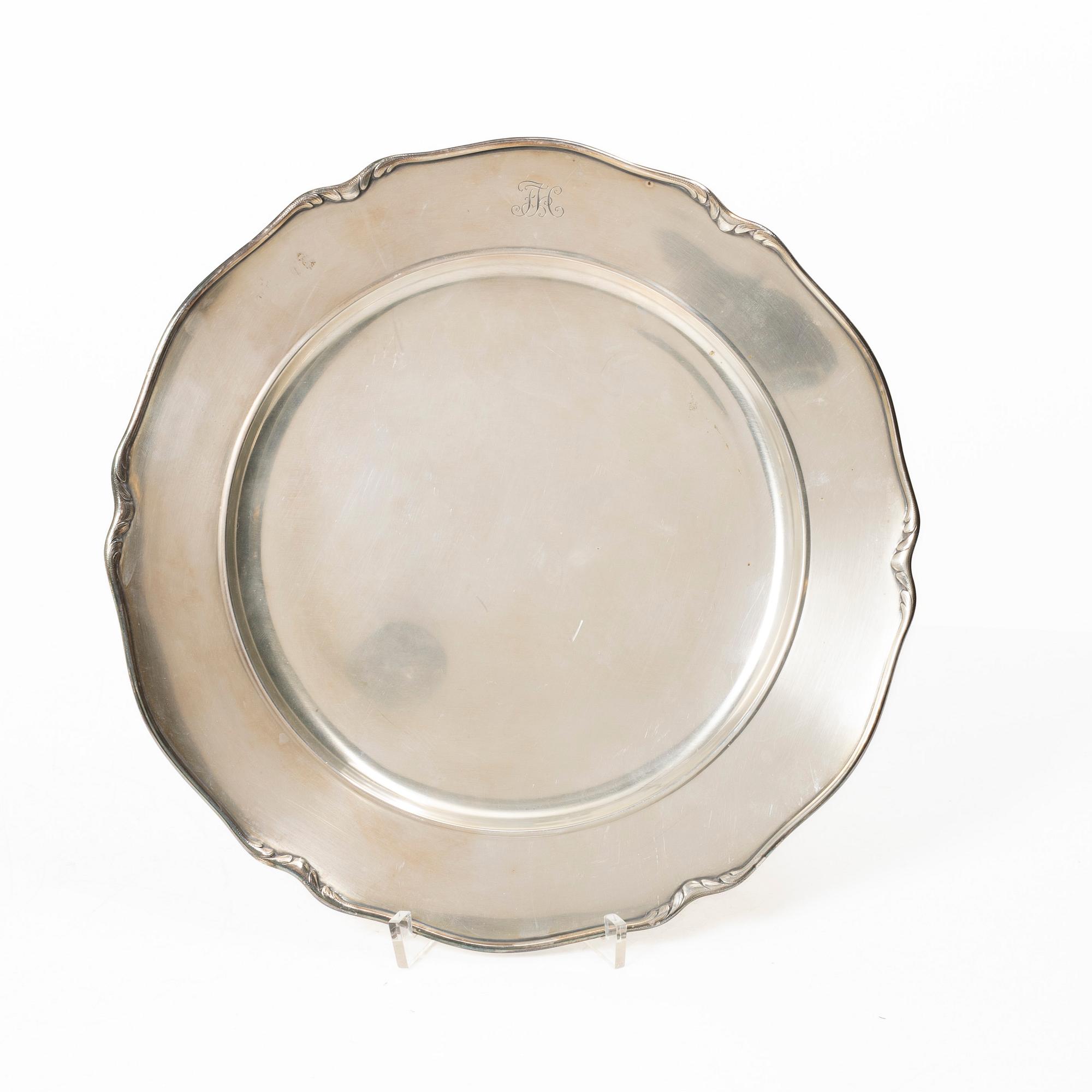 W.A. Bolin, Kuverttallrikar, 6 st, silver, Stockholm 1937.