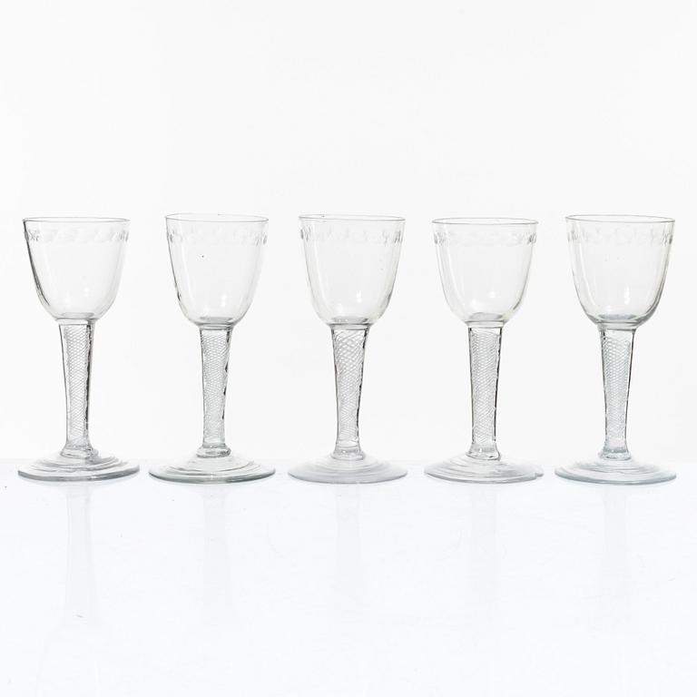Wine glasses, 5 pcs, circa 1900.