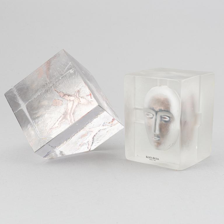 Bertil Vallien, two glass sculptures, Kosta Boda.