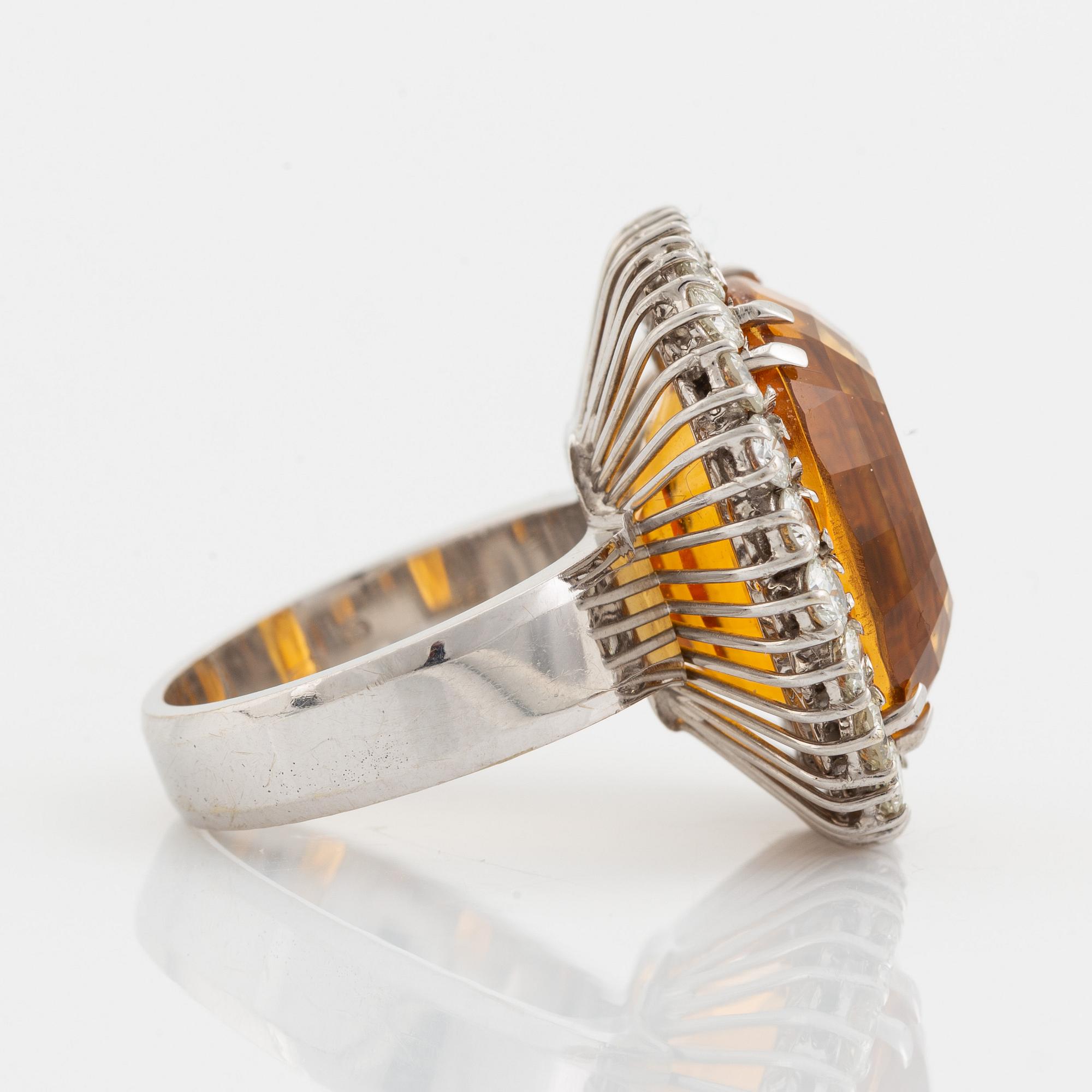 Citrine and brilliant cut diamond cocktail ring.