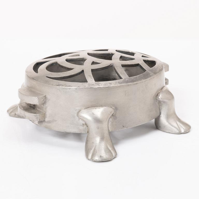 Firma Svenskt Tenn, a pewter flowerstand in the shape of a tortoise,  model no. A 1081, probably 1930s.