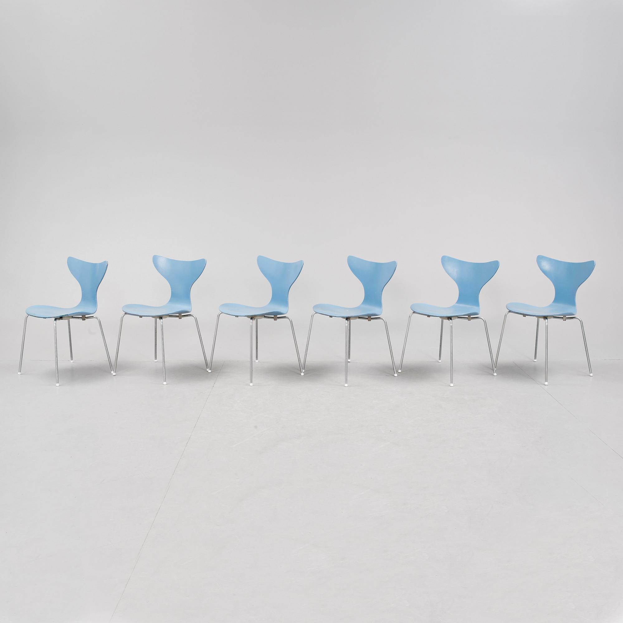 STOLAR, 6 stycken, "Liljan", Arne Jacobsen, 1970-tal.