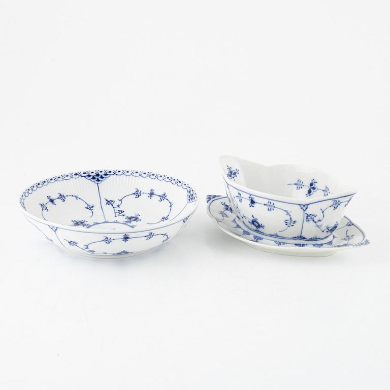 Royal Copenhagen, 76 porcelain service parts, 'Musselmalet Full Lace and Half Lace', Denmark.