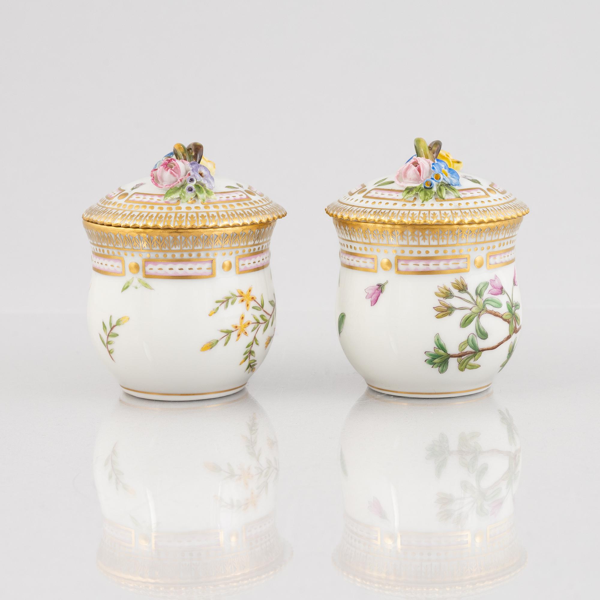 Royal Copenhagen, a pair of 'Flora Danica' porcelain custard cups, Denmark, 1969-73.