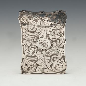 VISITKORTSETUI, sterling silver, Birmingham 1843. Vikt 85 g.