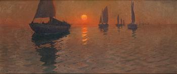 Arvid Johanson, Sailing boats at sunset.