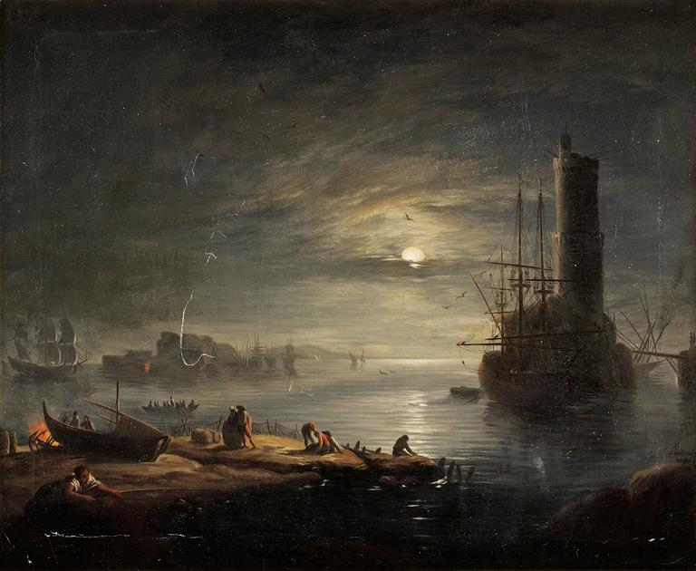 "Harbour in moonlight".
