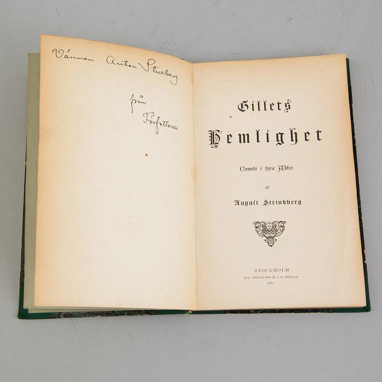 AUGUST STRINDBERG, böcker/dedikationsexemplar, 2 st, 1800-talets slut.