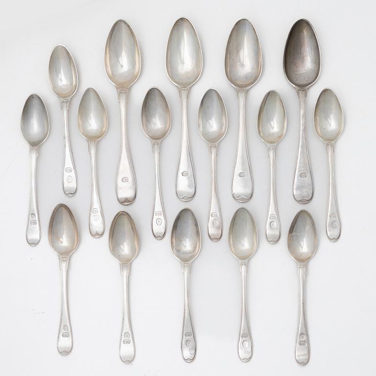Skedar, 16 st, silver, Sverige, 1700-1800-tal.