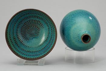 A Stig Lindberg stoneware vase and bowl, Gustavsberg Studio 1958-59 and 1963.
