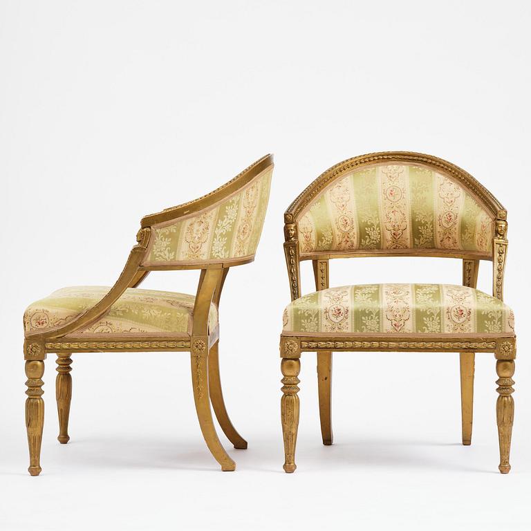 A pair of late Gustavian open armchairs attributed to E. Ståhl (master in Stockholm 1794-1820).