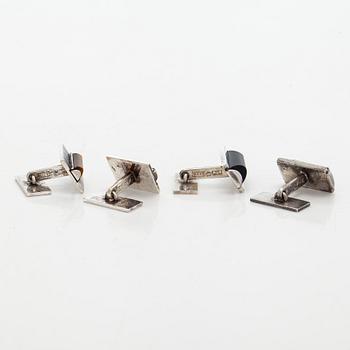 Elis Kauppi, cufflinks, 4 pairs, silver, tiger's eye, onyx, Kupittaan Kulta, Turku 1960s.