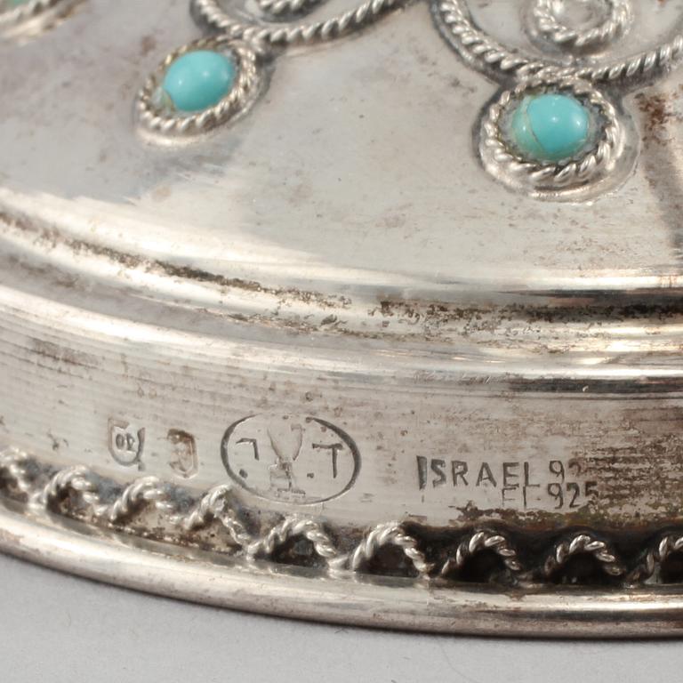 CHANUKKA MENORAH, silver, Israel, 1900-tal. Vikt ca 108 g.