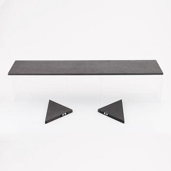 Johan Furåker, signed and dated -14. Objects, mixed media and panel on wooden shelf.
