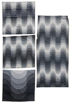 A CURTAIN AND SAMPLERS, 3 PIECES. Cotton velor. A variety of grey nuances and patterns. Verner Panton.