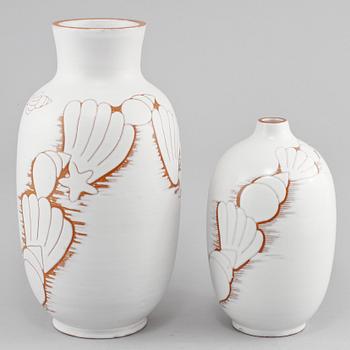 VASER, 2 st, glaserat lergods, Anna-Lisa Thomson, Upsala-Ekeby, omkring 1900-talets mitt.