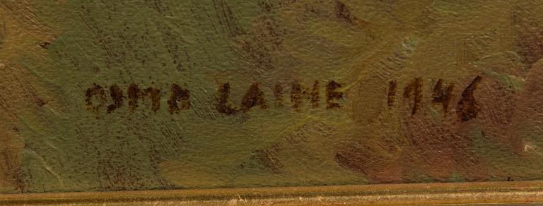 OSMO LAINE, öljy pinnoitetulle levylle, signeerattu ja päivätty 1946.