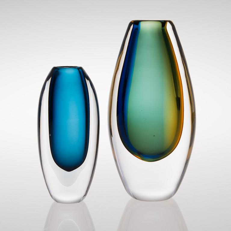 Two signed glass vases from Kosta Boda, Sweden, latter part of the 20th century.