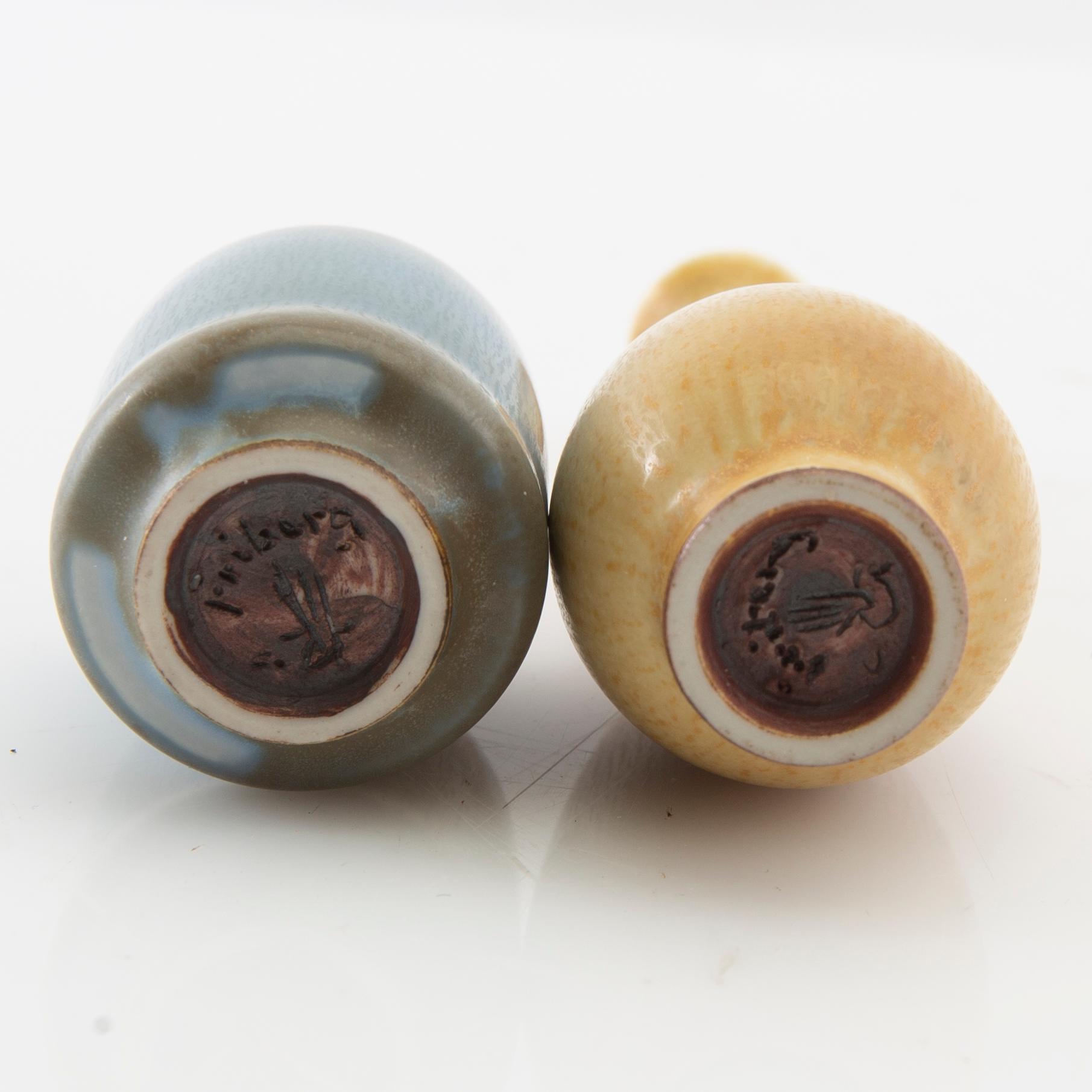 Berndt Friberg, vaser 2 st, miniatyrer, stengods, Gustavsbergs studio 1961.