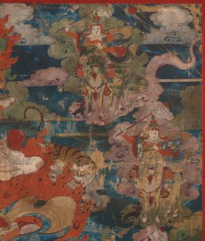 A Mongolian thangka depicting the nine Drala brothers, 19th century.