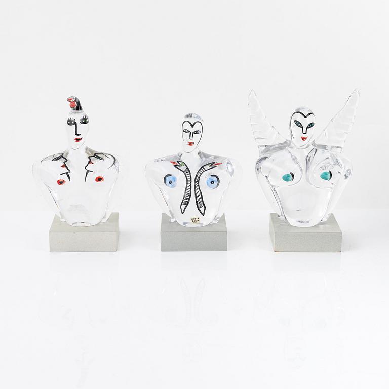 Ulrica Hydman-Vallien, four glass sculptures, Kosta Boda, Sweden.