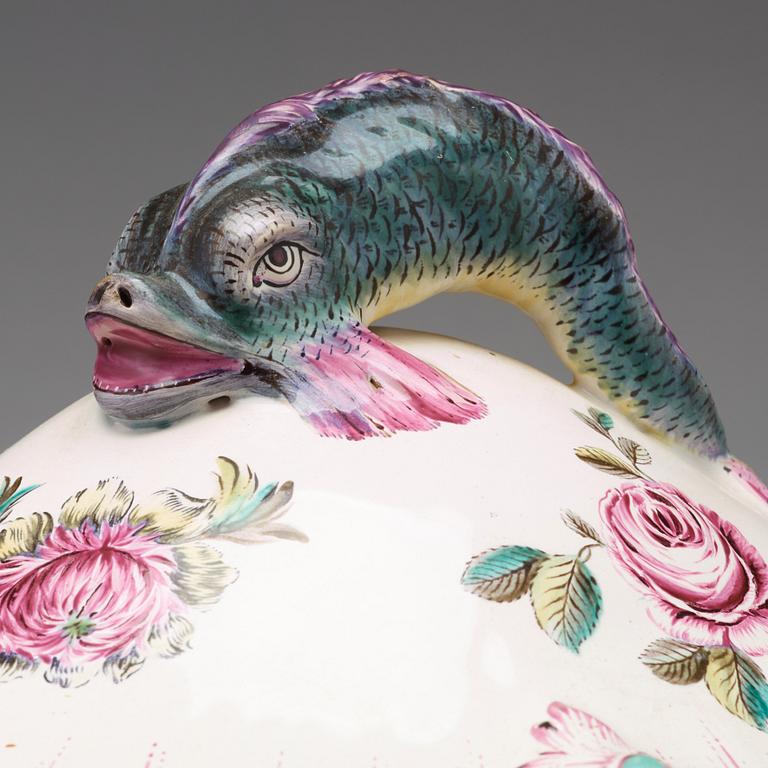 A Swedish Marieberg faience tureen with cover, 18th Century.