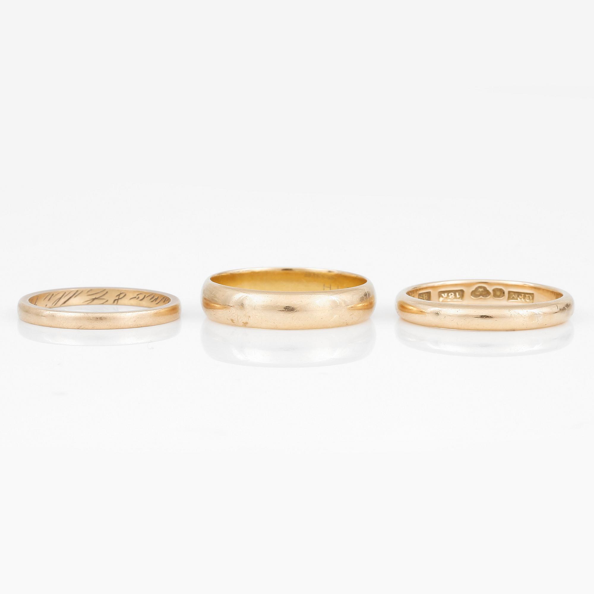 RINGAR, 3 st, 1900-talets andra hälft, 18K guld.