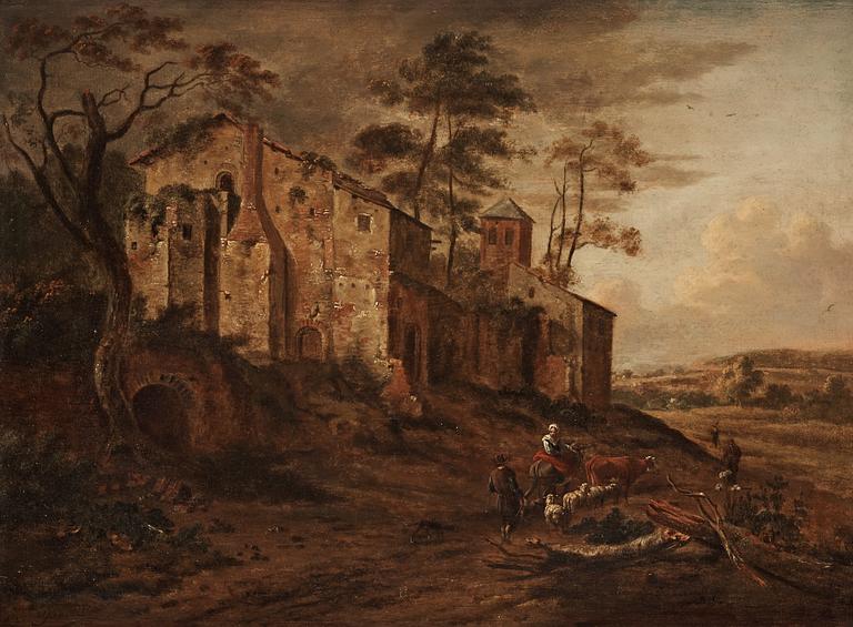 Jan Wynants (Wijnants) Tillskriven, Figurer och bebyggelse i landskap.